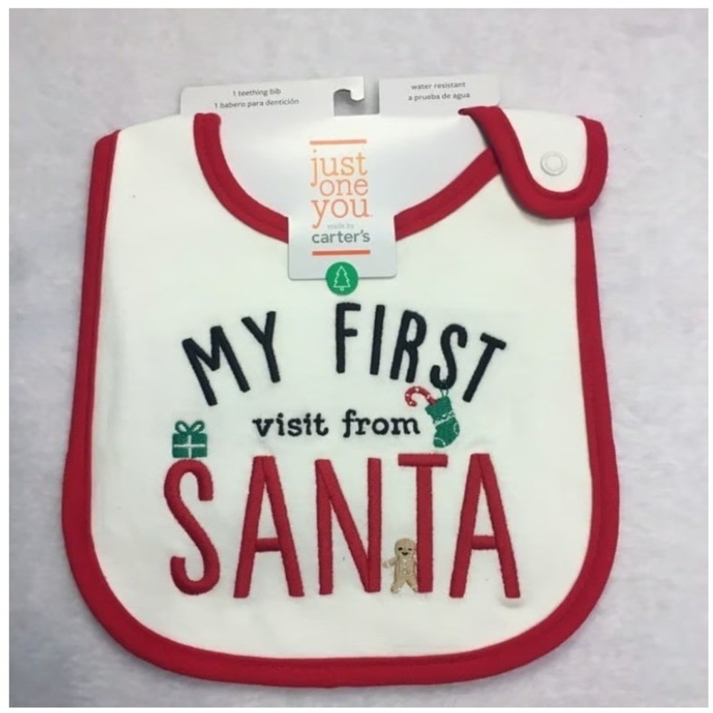 Just One You Carters Bib Baby One Size White Red New My First Visit From Santa